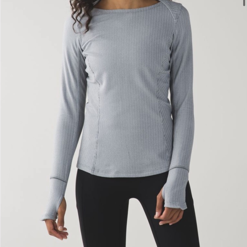 Lululemon Kanto Catch Me Long Sleeve Herringbone Heathered White Slate Size 12